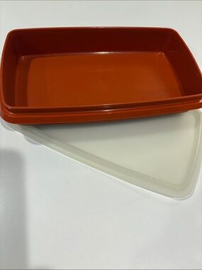 Tupperware Orange Plastic Food Storage Dish with Lid -